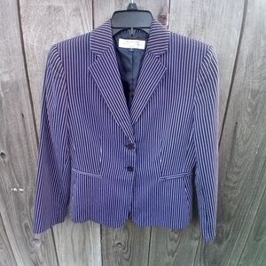 TAHARI ARTHUR S LEVINE STRIPED BLAZER PETITE 6P BLACK-WHITE TAILORED TWO BUTTON